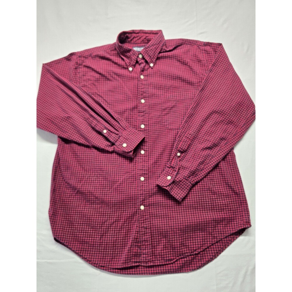 Lands End Men's Red & Black Checks Dress Shirt Size L 15-16 1/2 Tall 100% Cotton